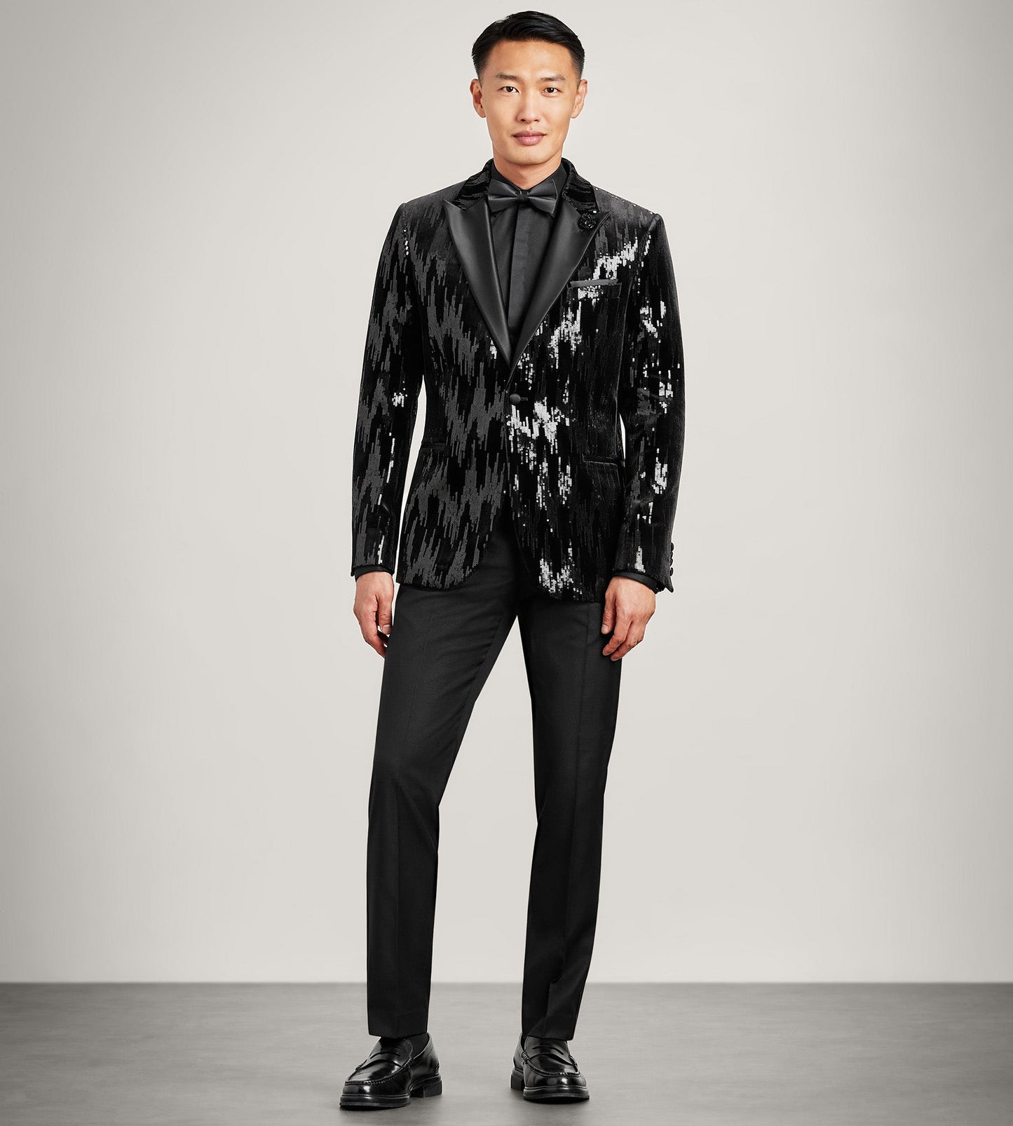 Slim Fit Black Sequin Tuxedo