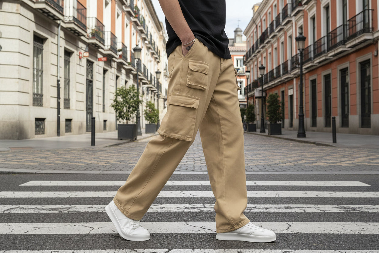 Pantalones cargo skinny multibolsillos de gran elasticidad para hombre