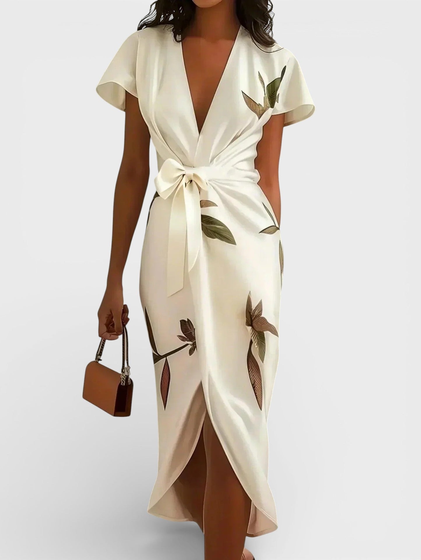 Vestido cruzado floral elegante