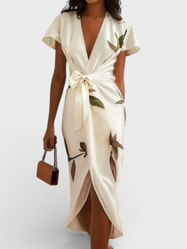 Vestido cruzado floral elegante