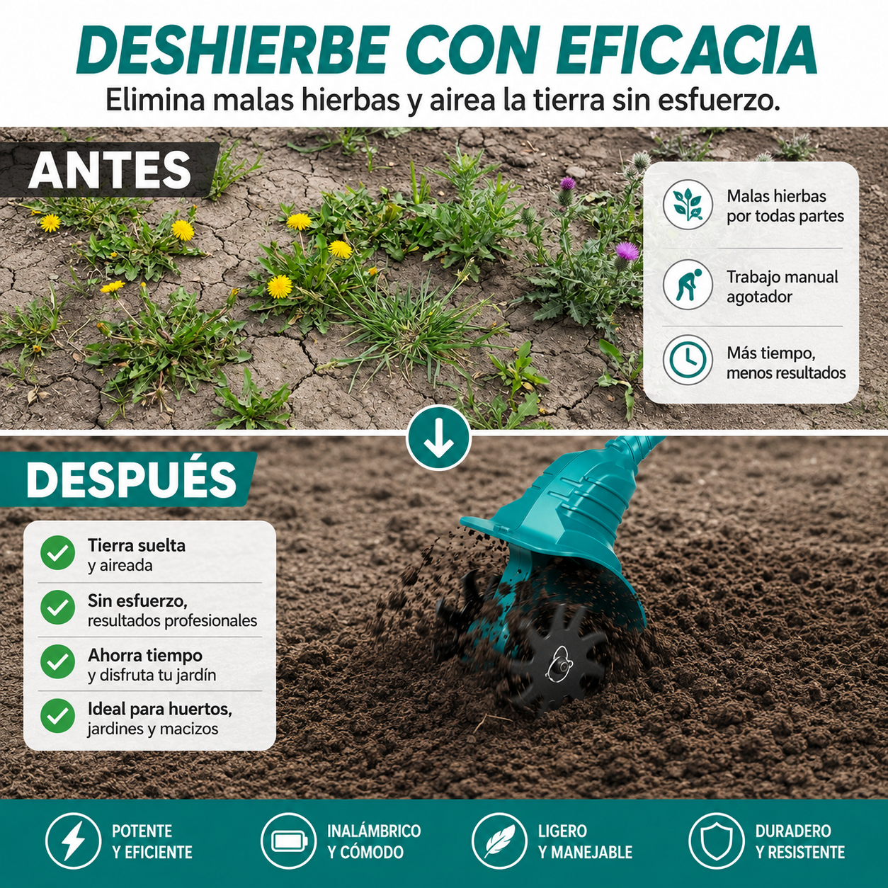 Motoazada eléctrica inalámbrica y cultivador para jardín