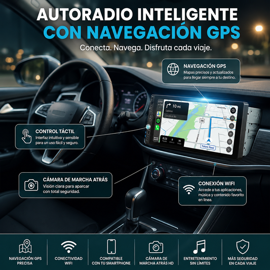 Autoradio inteligente con WiFi, navegación GPS y cámara de marcha atrás