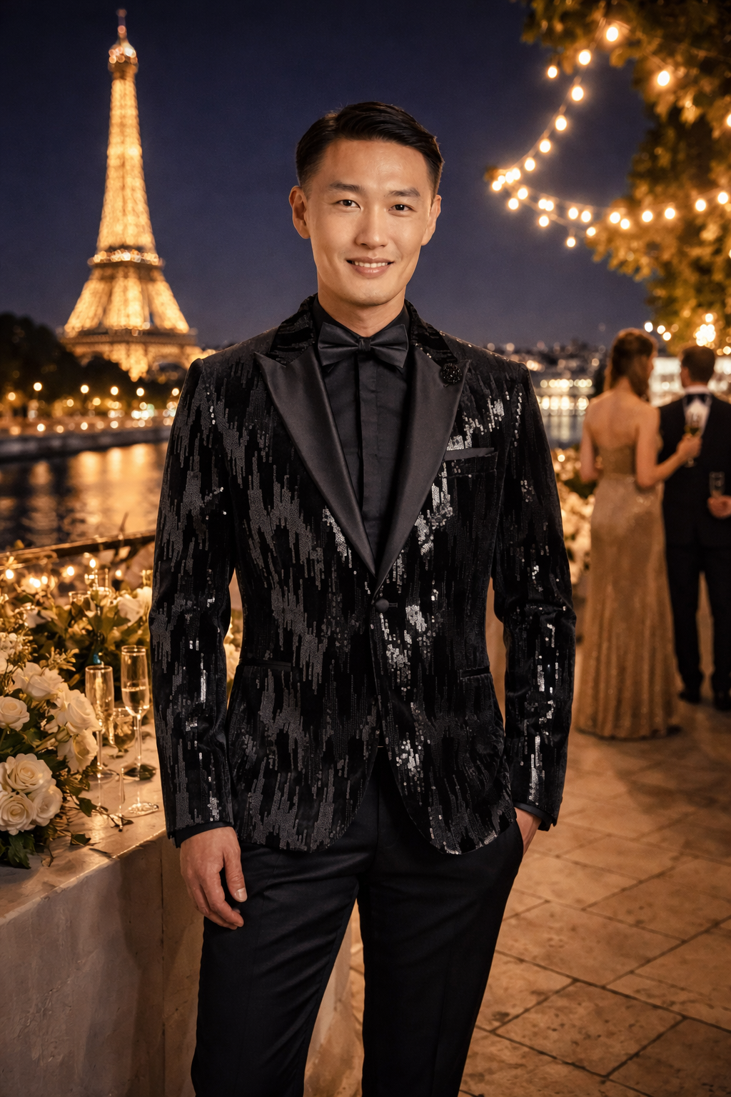 Slim Fit Black Sequin Tuxedo