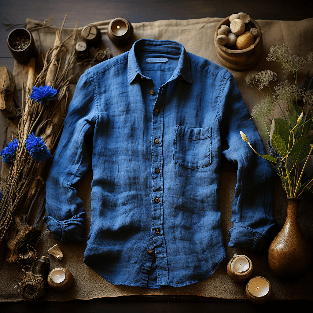 HARBOR Men's Full Sleeve Blue Linen Shirt – Custom Collar, Pocket & Button
