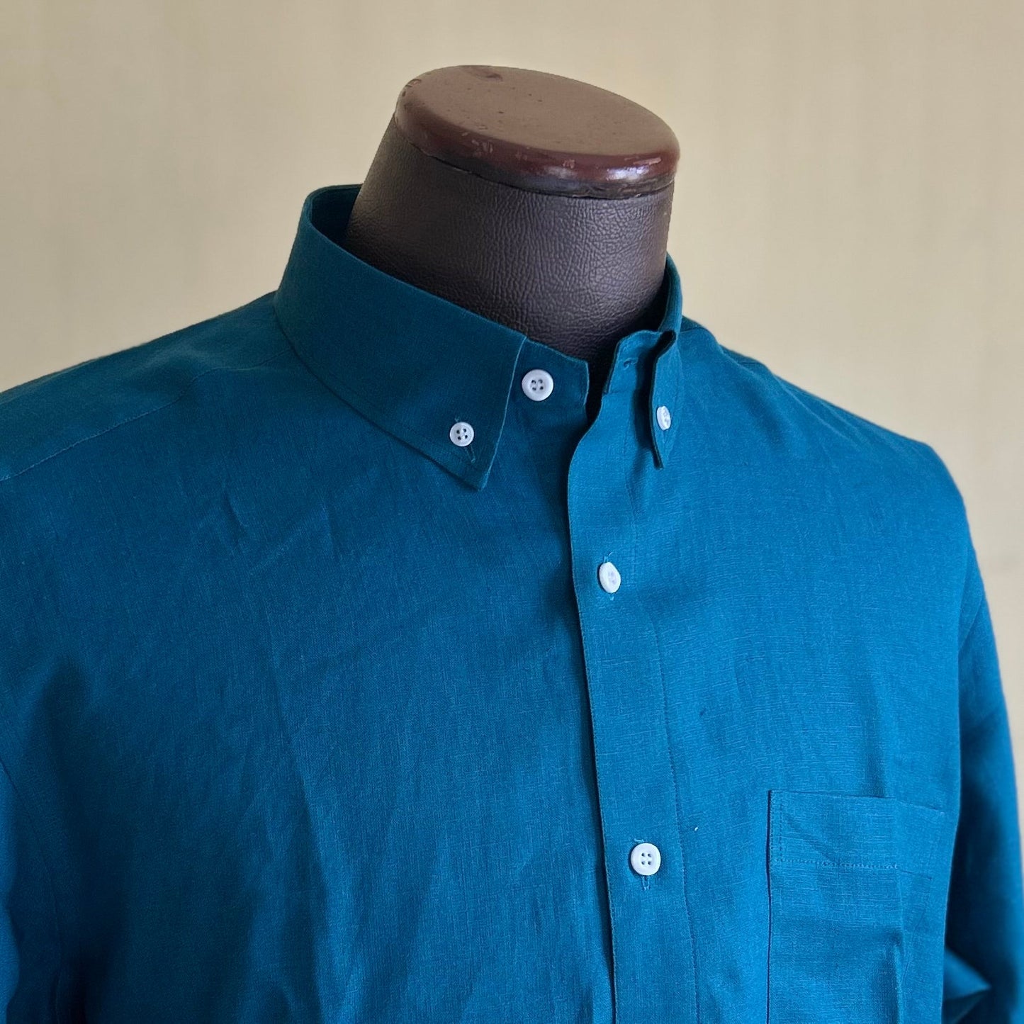 HARBOR Men's Full Sleeve Blue Linen Shirt – Custom Collar, Pocket & Button