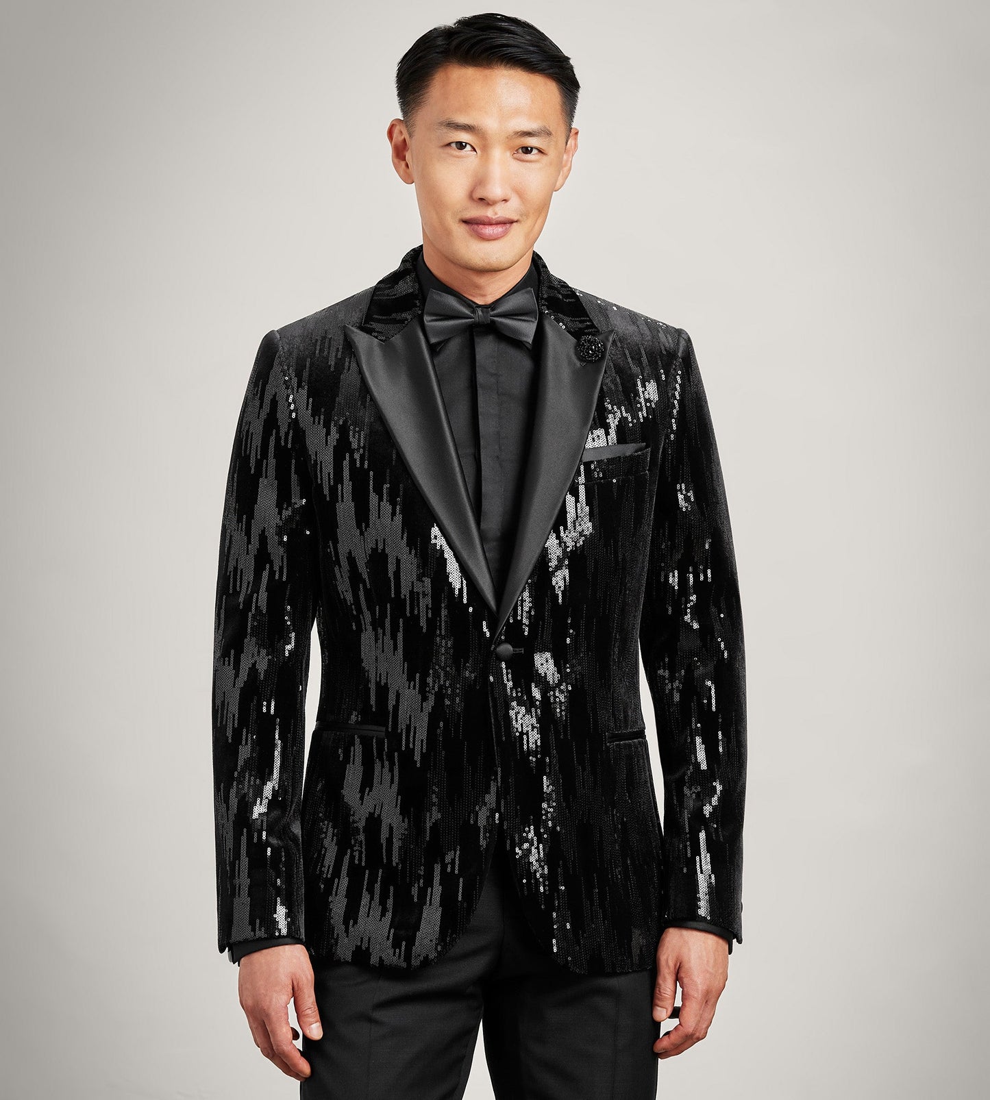 Slim Fit Black Sequin Tuxedo