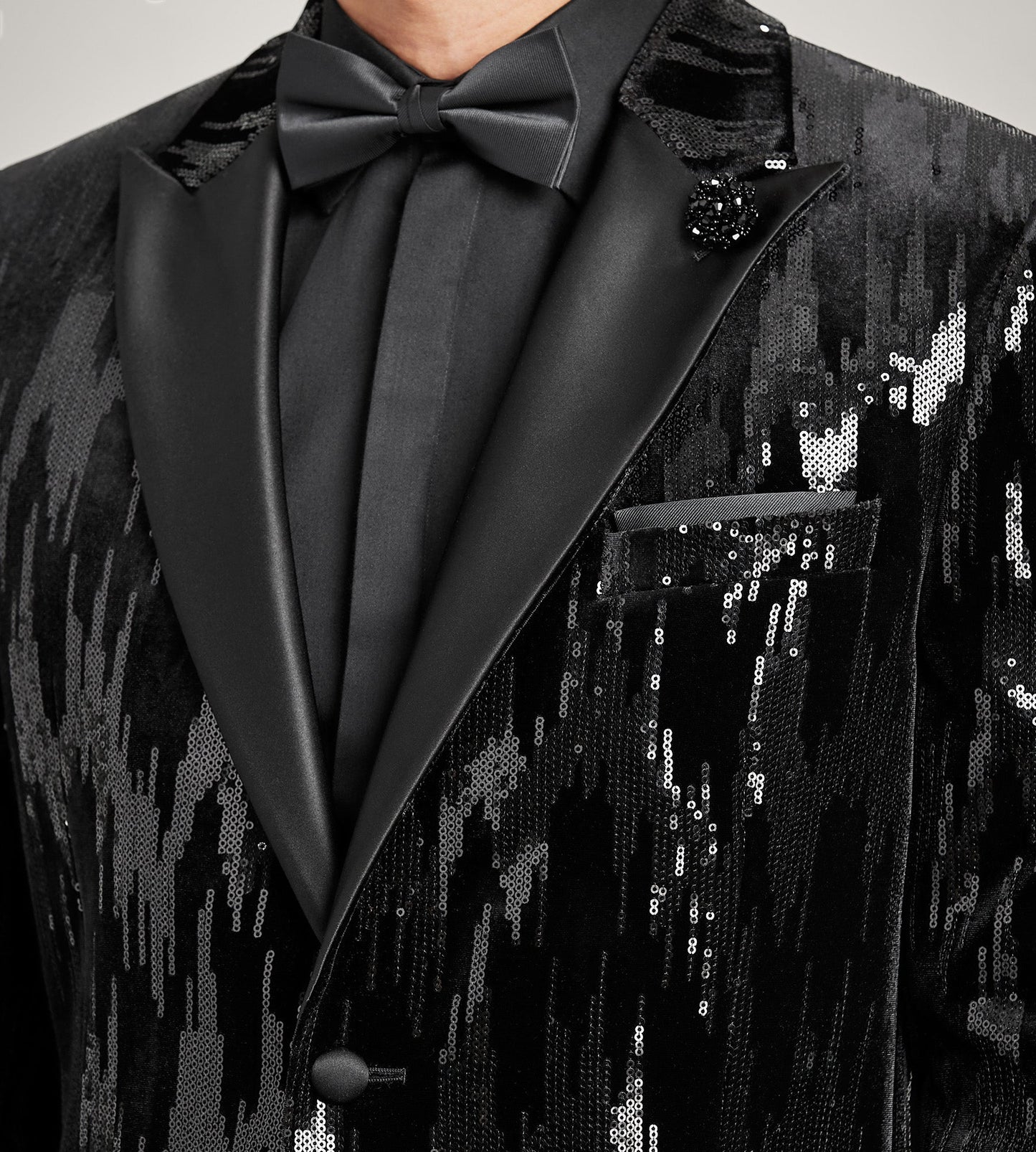 Slim Fit Black Sequin Tuxedo