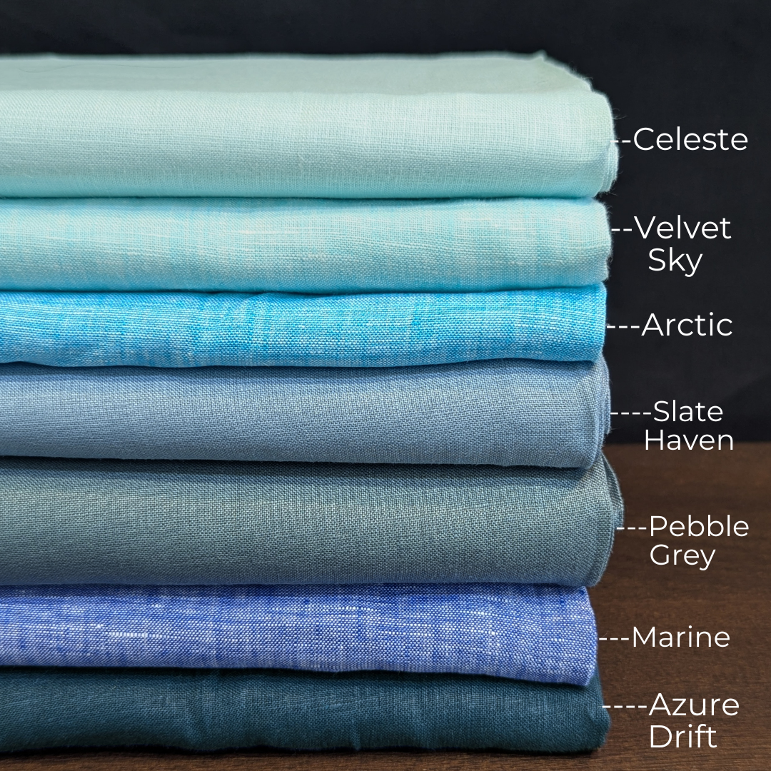 HARBOR Men's Full Sleeve Blue Linen Shirt – Custom Collar, Pocket & Button
