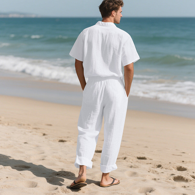 Men's Casual Short Sleeve Shirt & Pants 2-Piece Set