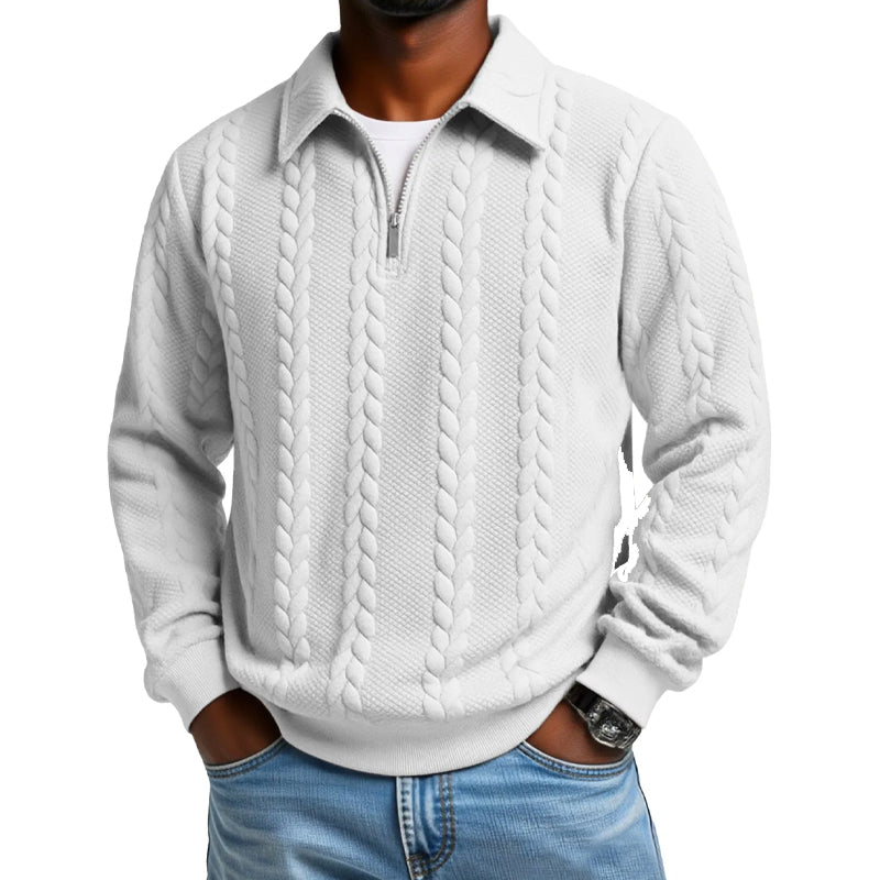 Suéter casual de punto trenzado con media cremallera para hombre