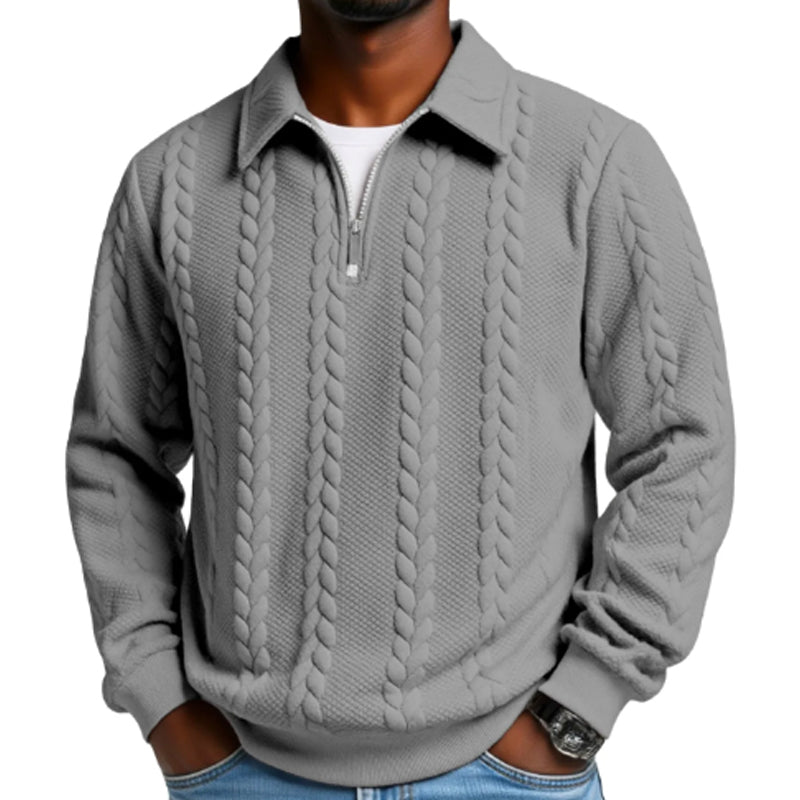 Suéter casual de punto trenzado con media cremallera para hombre