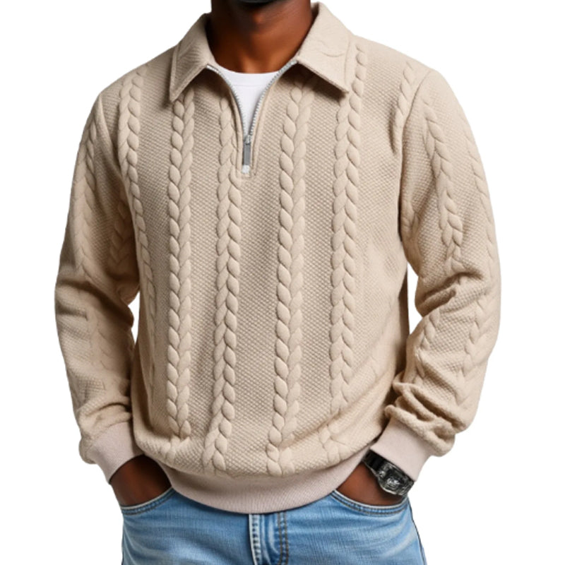 Suéter casual de punto trenzado con media cremallera para hombre