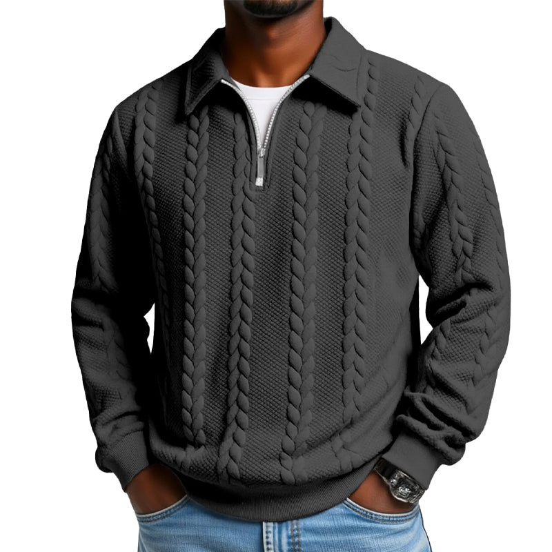 Suéter casual de punto trenzado con media cremallera para hombre