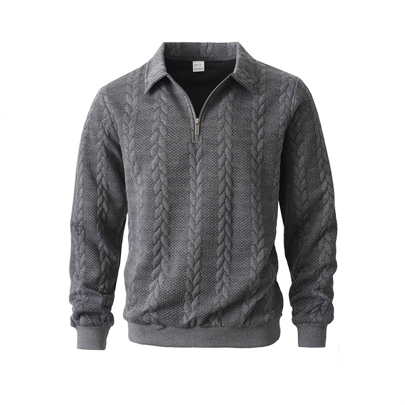 Suéter casual de punto trenzado con media cremallera para hombre