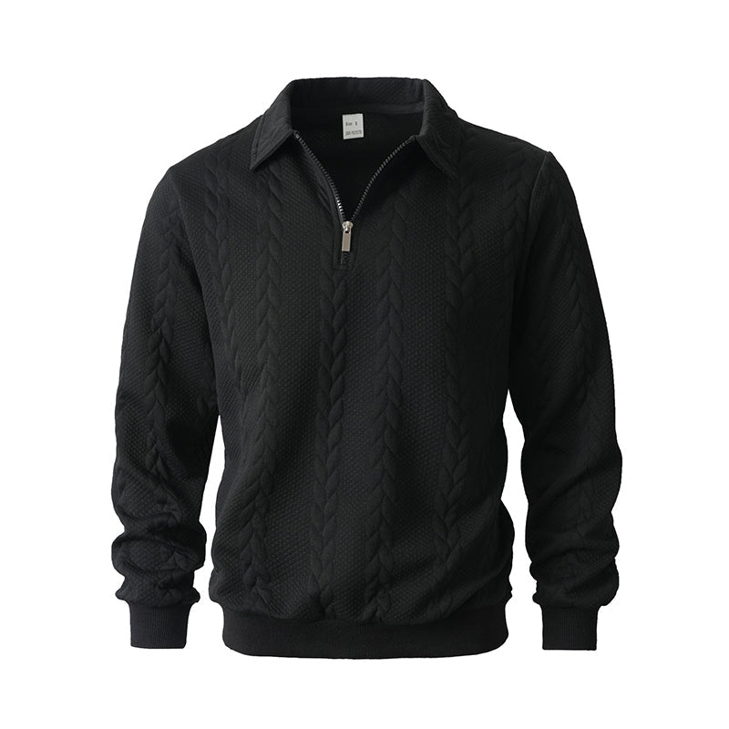 Suéter casual de punto trenzado con media cremallera para hombre