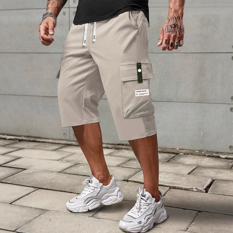 Pantalones Capri Cargo Casual para Hombre con Cintura de Cordó