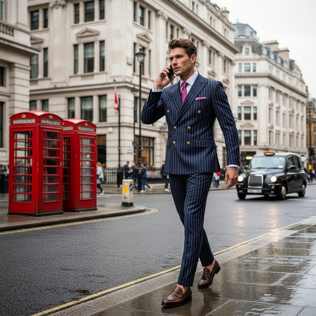 🔥Limited-time offer-Men's Double-Breasted Pinstripe Suit Set